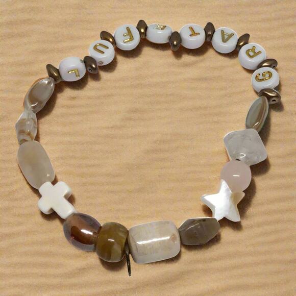 Natural Shell Stone Glass Coastal Chic Affirmation Eclectic Handmade Bracelets - Picture 6 of 6